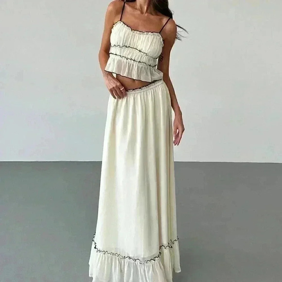 Apricot Casual Women's Vacation Contrast Trim Layered Camisole Top & Skirt - Picture 6 of 9